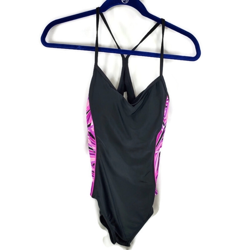 Catalina One Piece Swimsuit Black and Pink Size Large 12/14 NWT.